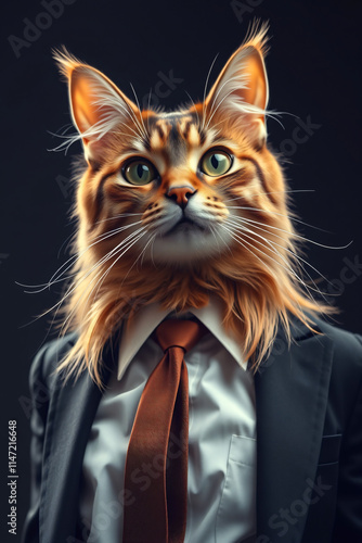 A Majestic Maine Coon Cat in a Business Suit: A Portrait of Feline Elegance and Professionalism