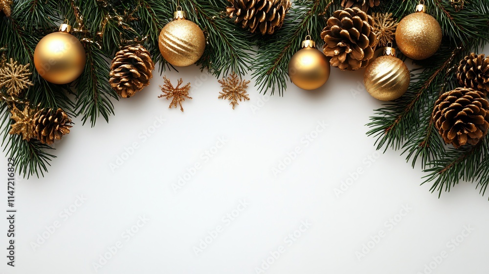 Frame of Christmas golden balls and branches Frame of Christmas golden balls and branches