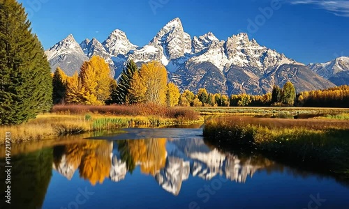 Majestic Teton Range Reflection in Autumn