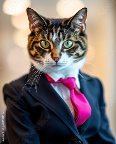 A Dapper Cat in a Suit: Feline Fashion and Business Humor