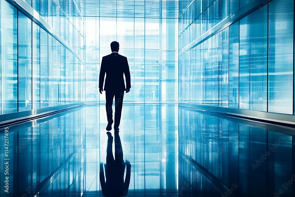 Businessman walking in modern office hallway. Concept of leadership, success, and future. Businessman walking in modern office hallway. Concept of leadership, success, and future.