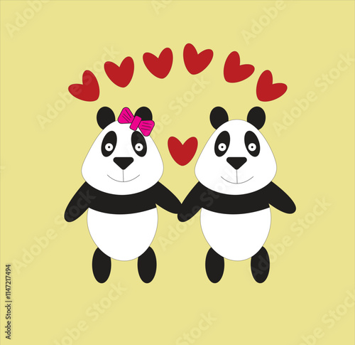 Cute lovely panda couple in valentine's days