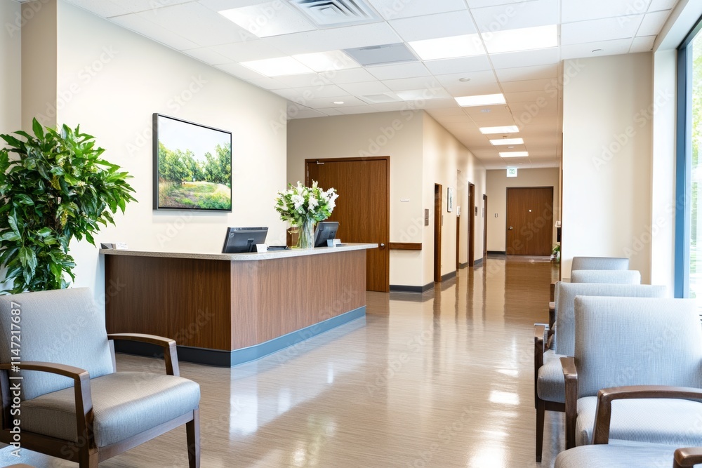 A modern reception area with seating and a welcoming atmosphere. A modern reception area with seating and a welcoming atmosphere.
