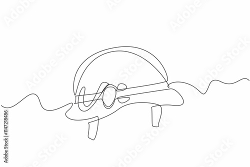 Continuous one line drawing army helmet with dog tag attached to the helmet. Identity that must always be attached. Identifier. Vietnam War Veterans Day. Single line draw design vector illustration