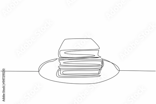 Continuous one line drawing dishes three stacks of thick books. An interesting metaphor. Serving up knowledge.  Education. Literature. Edible Book Day. Single line draw design vector illustration