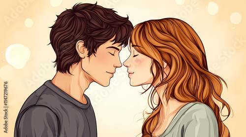Anime couple whispering background illustration cartoon design manga scene. Whisper. Illustration