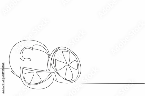Single continuous line drawing a whole orange with the letter C in the middle. This fruit is very famous for its vitamin C content. Healthy. National Vitamin C Day. One line design vector illustration
