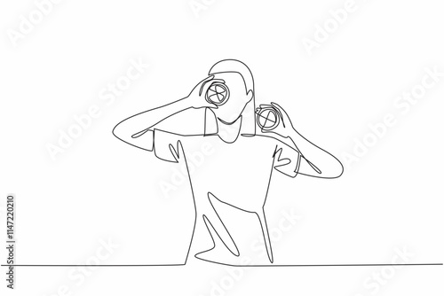 Single continuous line drawing women each holding an orange cut into two parts. Will be processed into a cold vitamin drink. Orange juice. National Vitamin C Day. One line design vector illustration