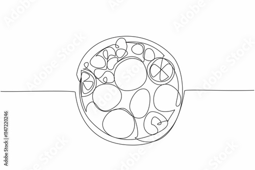 Single one line drawing fruits contain vitamin C from a top view. Very good for keeping the body fit. Natural vitamins. Zesty. National Vitamin C Day. Continuous line design graphic illustration