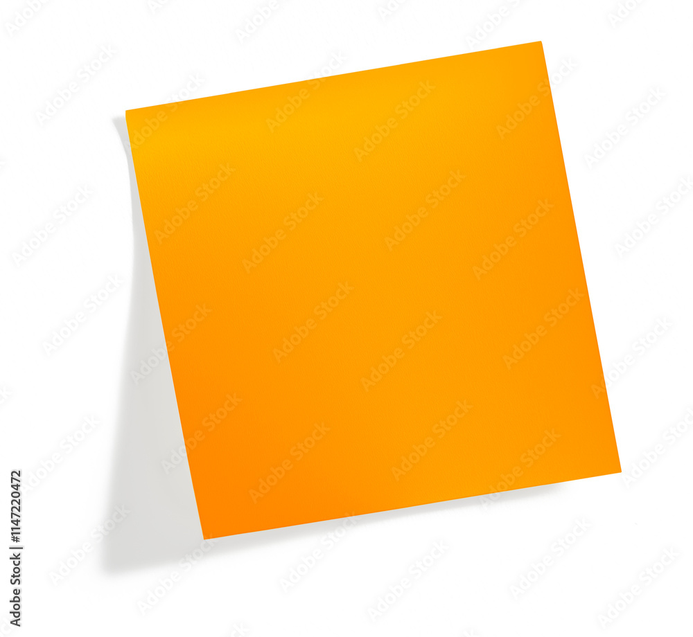 Orange blank post it note with shadow on transparent background (png image)