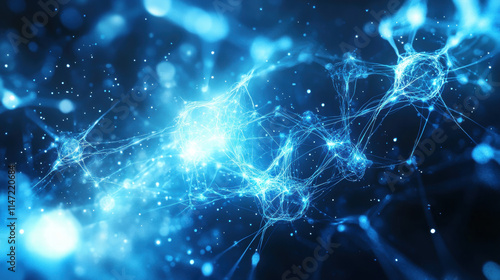 Abstract blue background with glowing connection lines and dots, a technology network concept