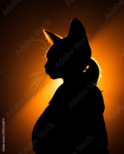 Silhouette of a Cat at Sunset Backlit by Golden Light A Majestic Feline Profile
