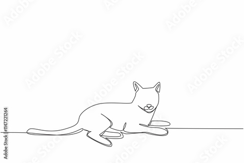 Continuous one line drawing the siamese cat posing casually. Relax time. Lazy to move. Rest after eating a lot. Routine habits. National Siamese Cat Day. Single line draw design vector illustration