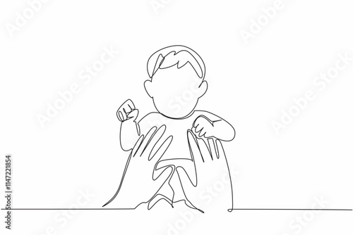 Continuous one line drawing stomach of baby massaged. Detecting stomach problems early. Eliminates excessive bloating. Affection. Loving. Baby Massage Day. Single line draw design vector illustration