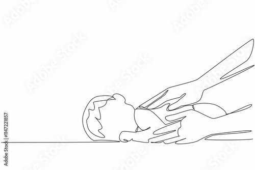 Single continuous line drawing baby getting his back massaged. Gives the softest touch. Comfort for growth and development. Sleep very soundly. Baby Massage Day. One line design vector illustration