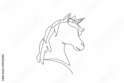 Continuous one line drawing the unicorn head. A symbol that depicts beauty, strength and courage. Folklore. Mythology. Wonderland. National Unicorn Day. Single line draw design vector illustration