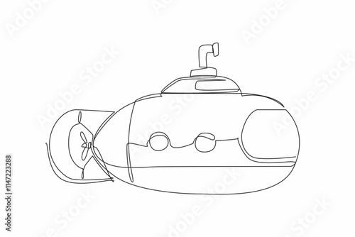 Single continuous line drawing submarine that moves beneath the surface of the water. Navy combat vehicle. The heroes under water. Maritime. National Submarine Day. One line design vector illustration