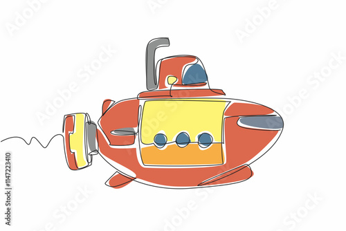 Single one line drawing the yellow submarine. Naval vehicles to maintain sovereignty in water areas. Ships of military importance. National Submarine Day. Continuous line design graphic illustration