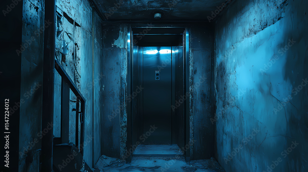 Abandoned lift shaft with faint whispers echoing in the darkness, stillness , silence. Whisper. Illustration Abandoned lift shaft with faint whispers echoing in the darkness, stillness , silence. Whisper. Illustration