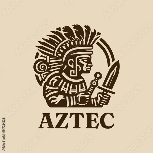 Aztec warrior holding sword vector logo concept 