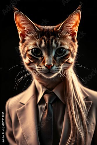 A Feline in a Suit:  Sophisticated Cat Portrait in Business Attire