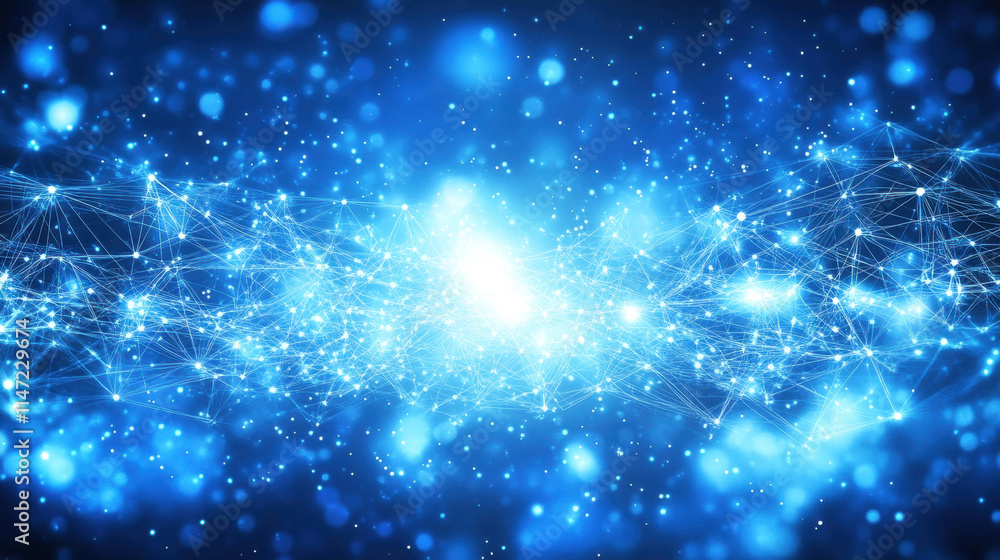 Fototapeta premium Abstract blue background with glowing connection lines and dots, a technology network concept