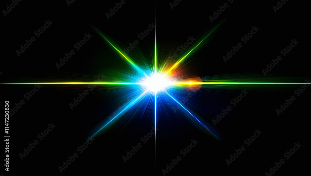 Colorful Starburst Light Effect on a Black Background, Symbolizing Energy and Excitement, wallpaper. Colorful Starburst Light Effect on a Black Background, Symbolizing Energy and Excitement, wallpaper.