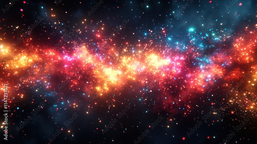Colorful cosmic nebula with glowing particles. Colorful cosmic nebula with glowing particles.