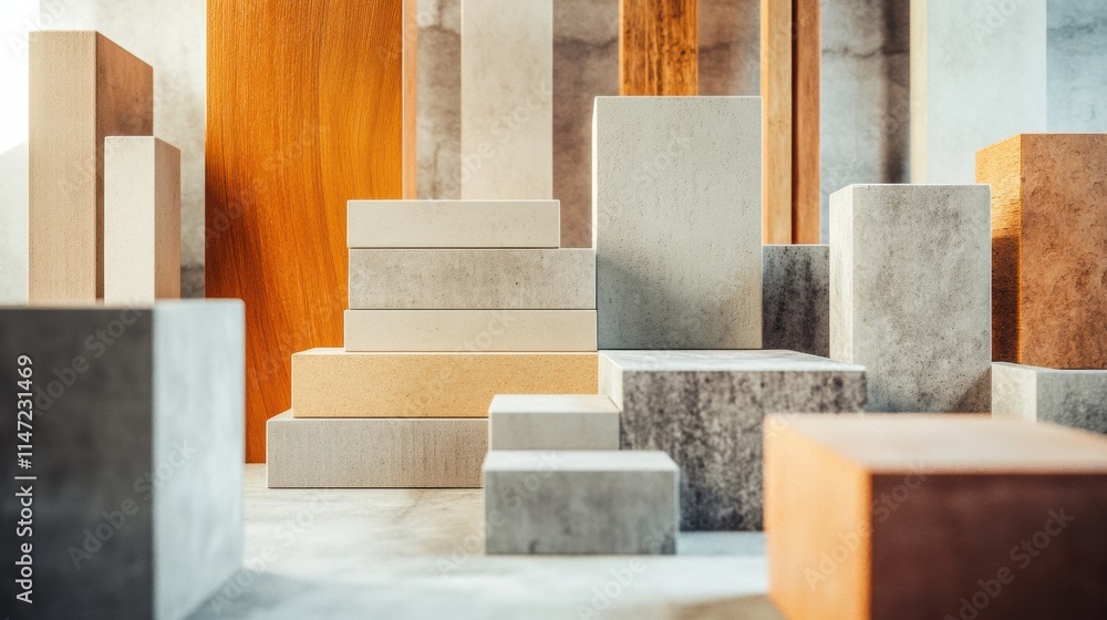Variety of construction materials arranged creatively in a modern workspace building environment. Generative AI Variety of construction materials arranged creatively in a modern workspace building environment. Generative AI