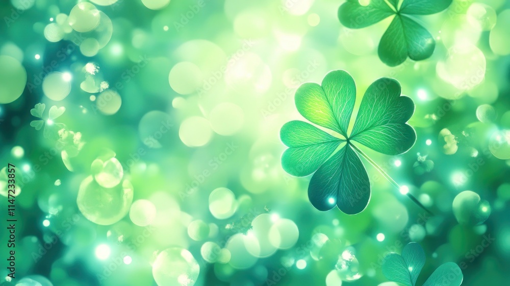 Sparkling green shamrocks on bokeh background. Sparkling green shamrocks on bokeh background.