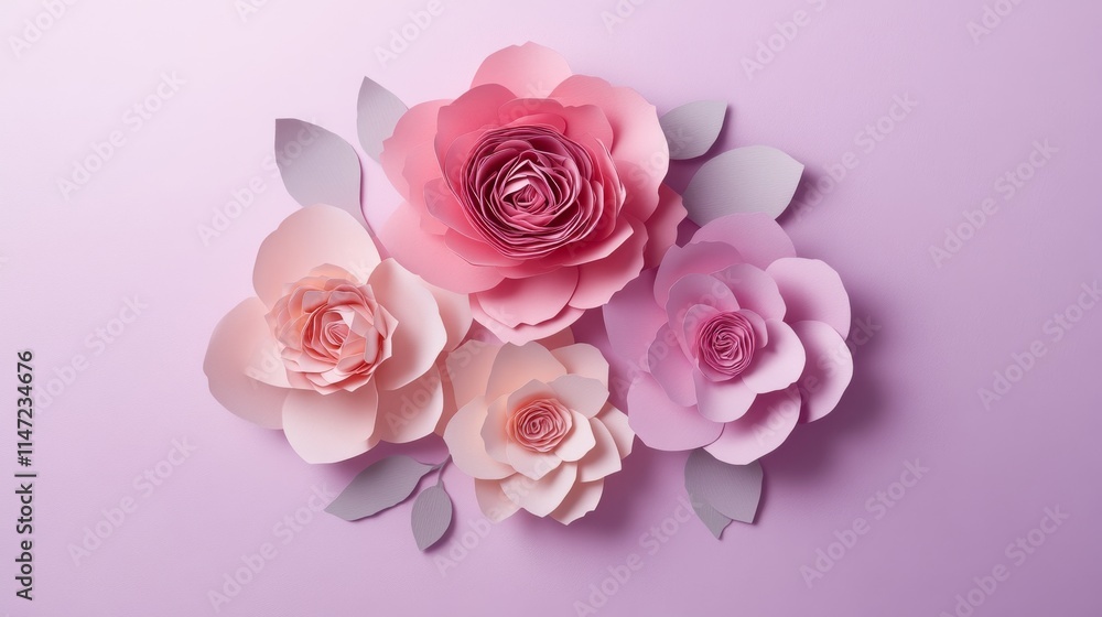 modern paper flower designs, geometric floral patterns, mixed size blossoms, light purple background, artistic flat lay, craft studio photography, minimalist styling, dimensional shadows modern paper flower designs, geometric floral patterns, mixed size blossoms, light purple background, artistic flat lay, craft studio photography, minimalist styling, dimensional shadows