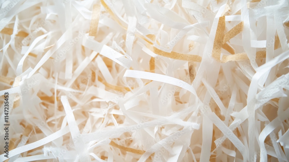 pile of shredded paper materials, mixed textures of white and brown paper strips, office waste documents, recycled materials, soft lighting, minimalist background, detailed paper fragments, pile of shredded paper materials, mixed textures of white and brown paper strips, office waste documents, recycled materials, soft lighting, minimalist background, detailed paper fragments,