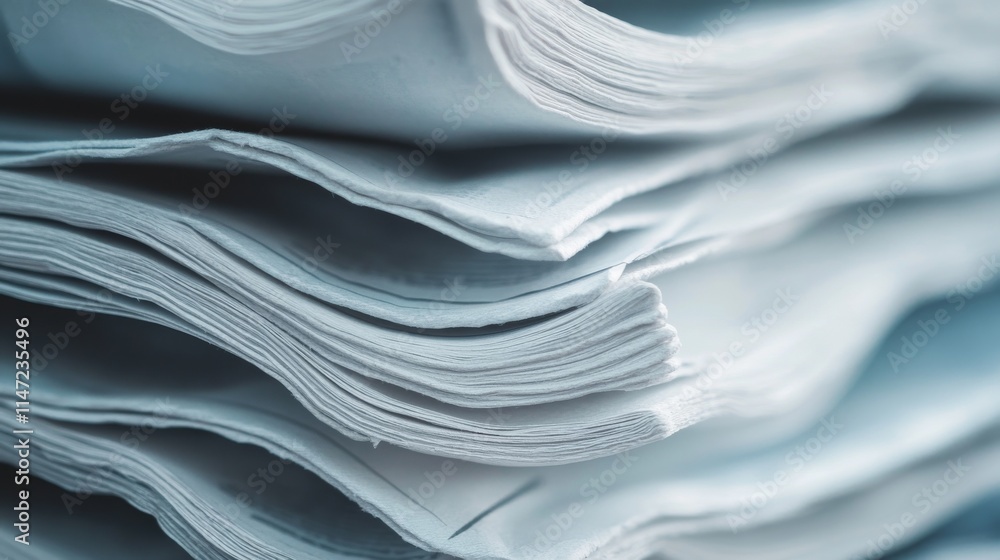 Obraz premium press paper stack macro, environmental portrait style, folded newspaper layers, muted color palette, printed media texture, waste reduction concept, minimal composition focus, soft natural lighting