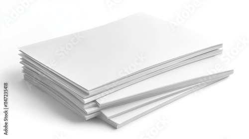 Stack of blank white papers isolated on white background.