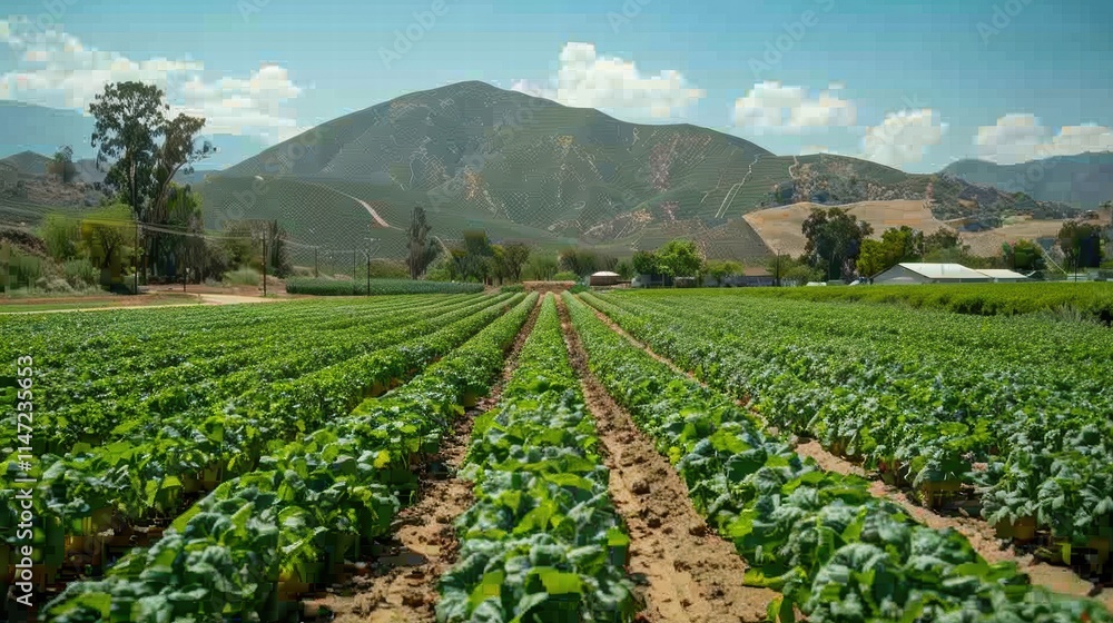 A solar-powered farm setup providing renewable energy to power irrigation and monitoring systems, illustrating sustainable agricultural technology