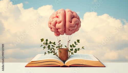 Brain Hot Air Balloon Book Growth Knowledge Mind Sky
