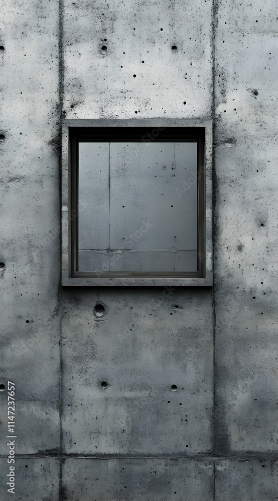 A minimalistic concrete wall with a square window, emphasizing simplicity and structure. A minimalistic concrete wall with a square window, emphasizing simplicity and structure.