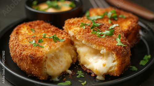 Fried brie is a delicious appetizer made by coating wedges of creamy brie cheese in breadcrumbs and frying them until golden and crispy, often served with fruit preserves or honey for a sweet and savo