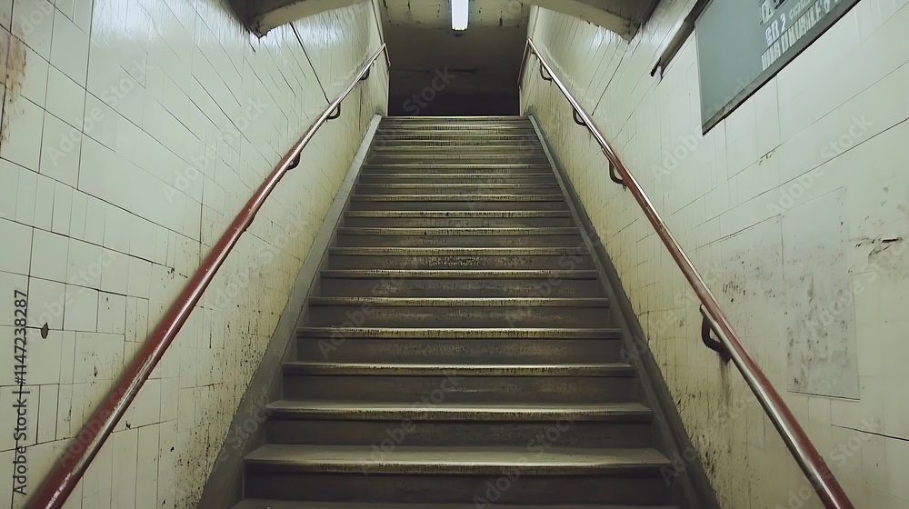 Fototapeta premium Descent into the Depths: A Subway Stairwell's Enigma