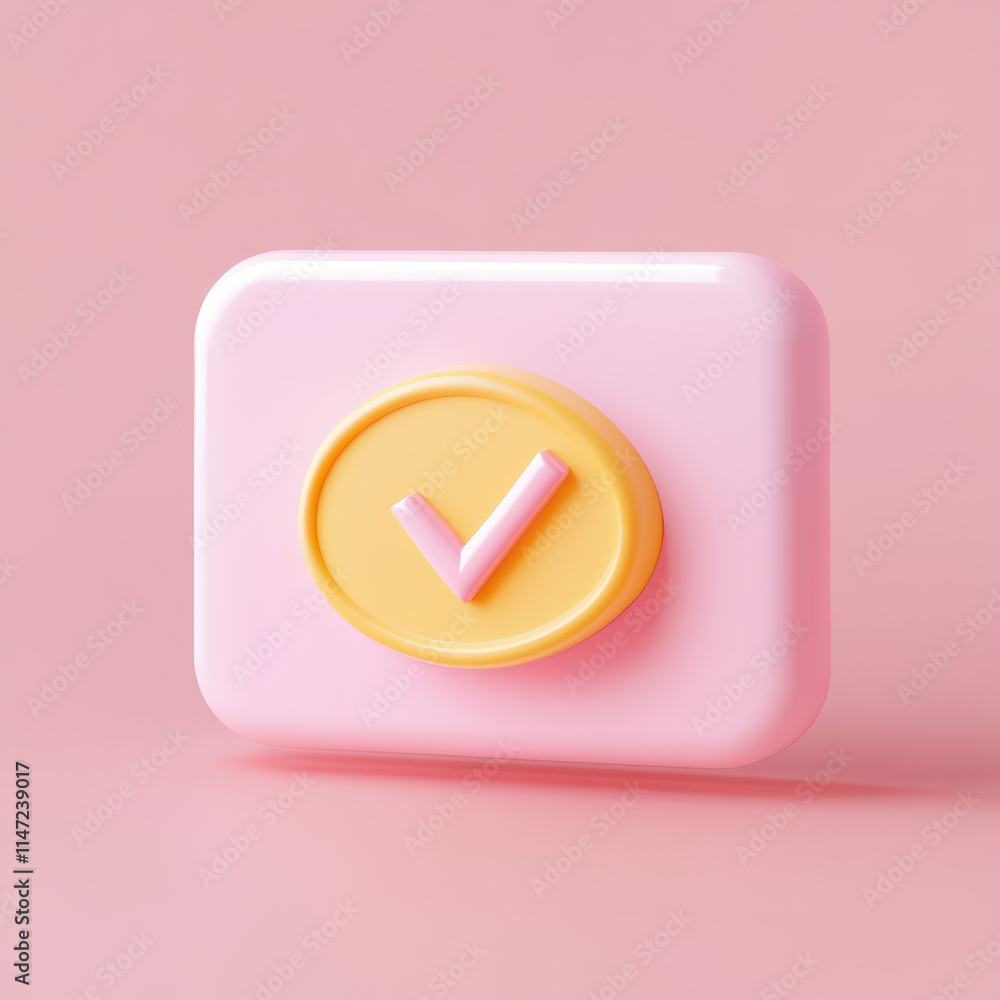 colorful checkmark button on soft pink background, symbolizing approval colorful checkmark button on soft pink background, symbolizing approval