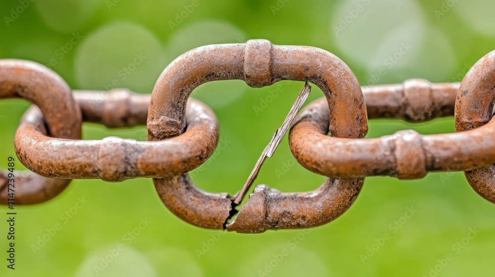 A close-up image of a rusted chain link with a noticeable crack, set against a blurred green background, symbolizing wear and potential failure. A close-up image of a rusted chain link with a noticeable crack, set against a blurred green background, symbolizing wear and potential failure.