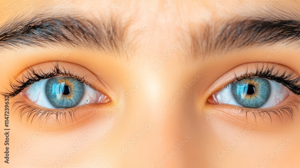 Obraz premium A close-up of striking blue eyes, showcasing detailed iris patterns and long lashes, conveying depth and emotion.