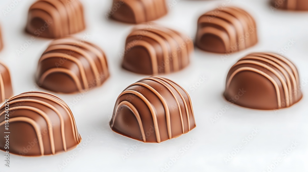 Delicious Chocolate Candies Arranged on White Surface Delicious Chocolate Candies Arranged on White Surface