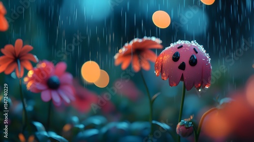 Rainy Night Ghost Flower Garden Scene