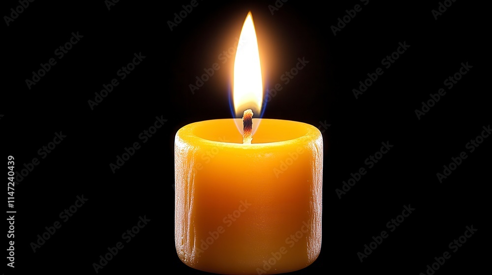 A glowing yellow candle with a steady flame against a dark background, symbolizing warmth, light, and tranquility. A glowing yellow candle with a steady flame against a dark background, symbolizing warmth, light, and tranquility.