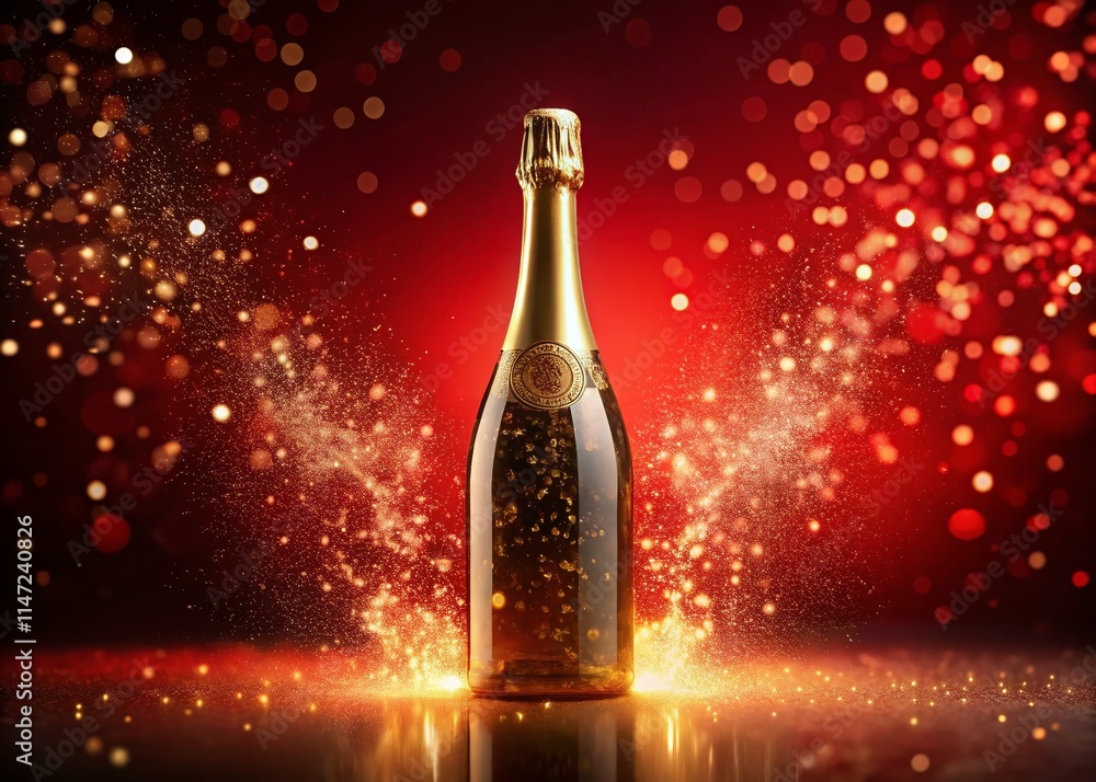 Sparkling Wine Bottle Mockup - Red Background - Champagne Sparkling Wine Bottle Mockup - Red Background - Champagne