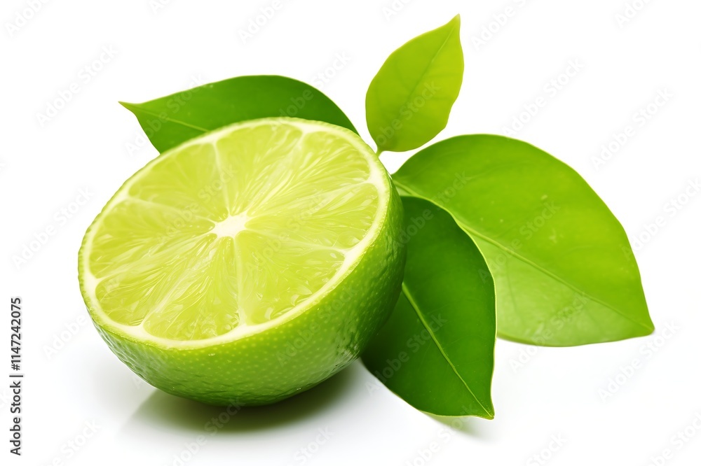 Lime with leaf on white background, Fresh Lime Lime with leaf on white background, Fresh Lime