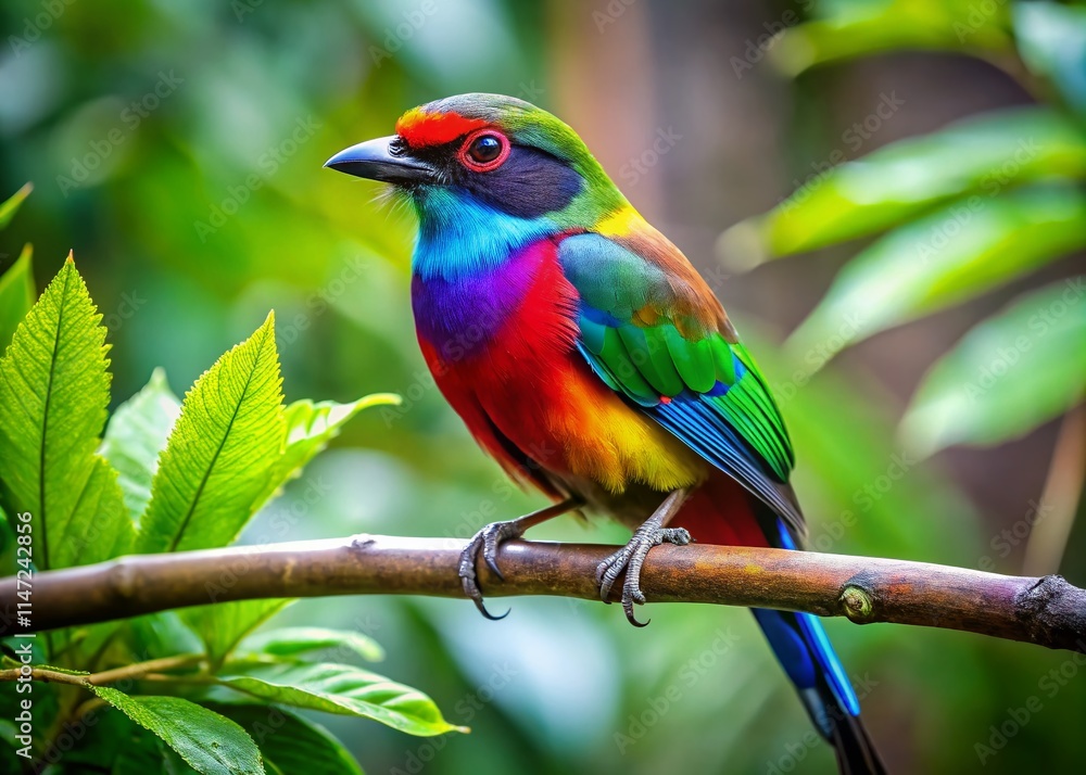 Vibrant Tropical Bird on Branch - Animated Nature Scene Vibrant Tropical Bird on Branch - Animated Nature Scene