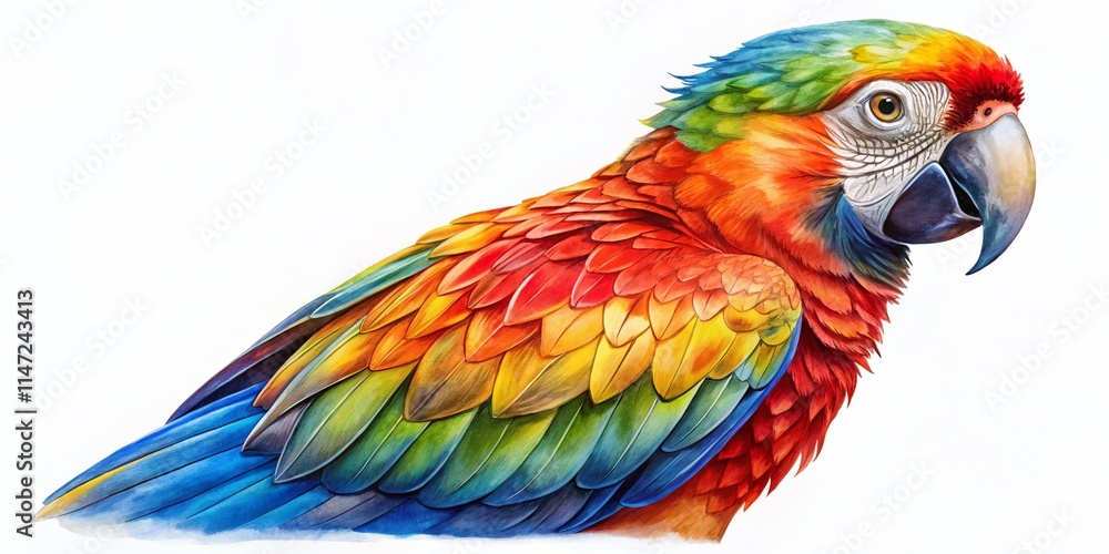 Obraz premium Watercolor Parrot Illustration - Detailed Hand Drawn Art