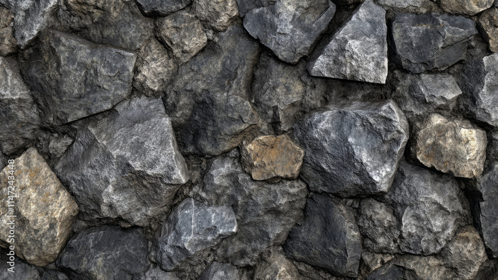 Rough stone wall with irregularly shaped rocks